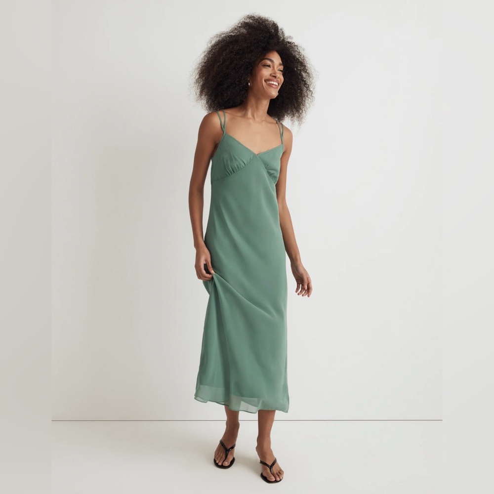 Madewell Layered Slip Midi Dress Women’s size 6 Green NEW